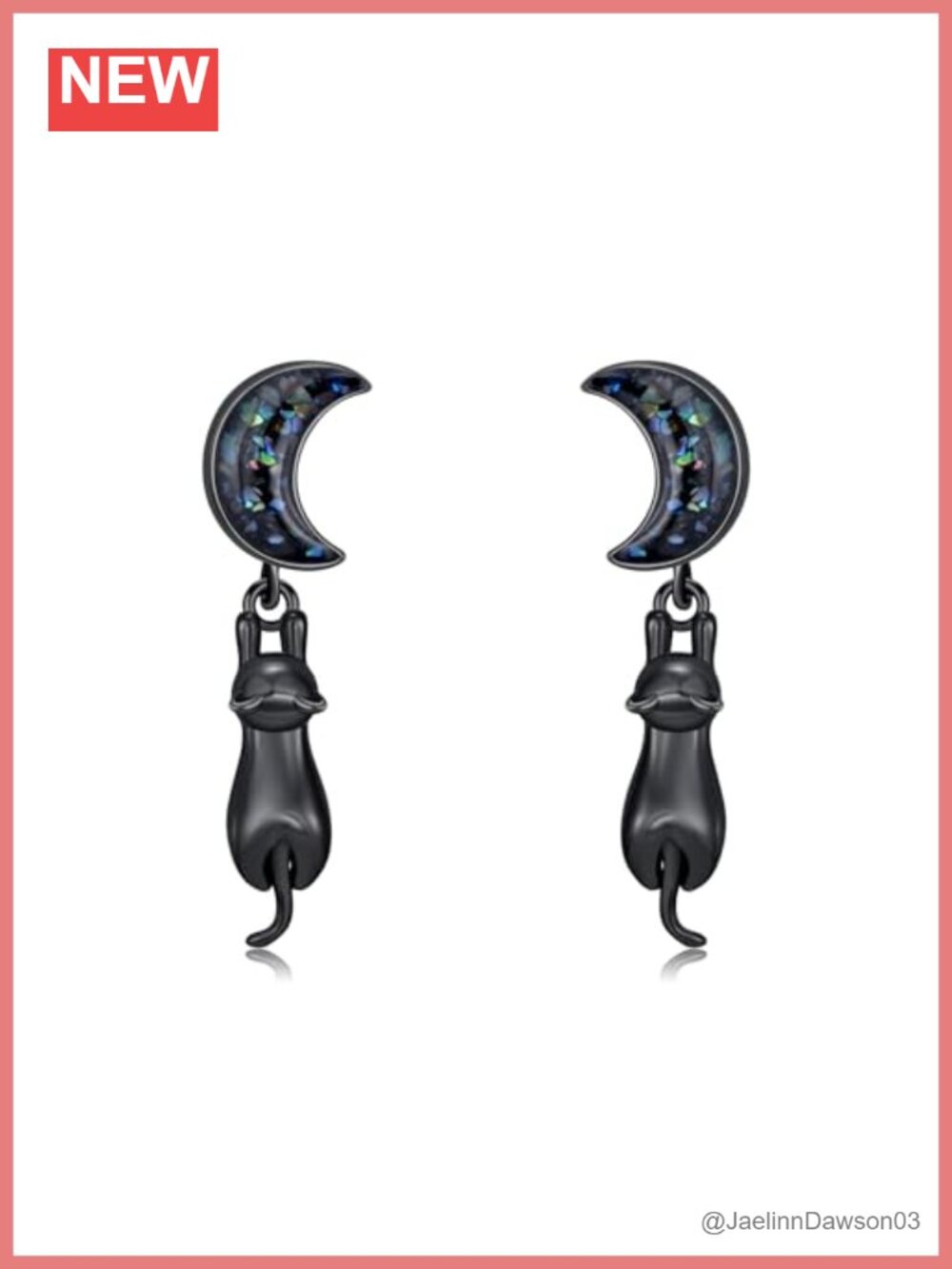 925 Sterling Silver Cat Dangle Earrings Gothic Abalone Shell Drop